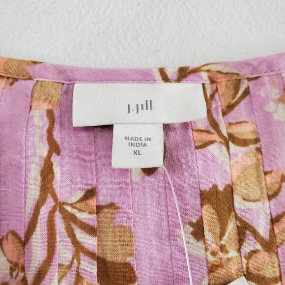 J Jill Womens Pink Floral Lightweight Button Up Top SIze XL Pintucked Feminine - Picture 4 of 8